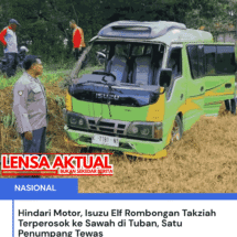 Hindari Motor, Isuzu Elf Rombongan Takziah Terperosok ke Sawah di Tuban, Satu Penumpang Tewas