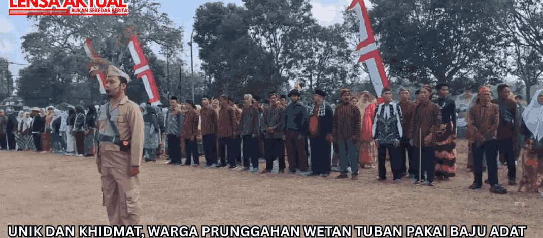 Unik dan Khidmat, Warga Prunggahan Wetan Tuban Pakai Baju Adat Jawa Saat Upacara HUT ke-81 RI